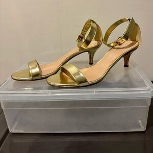 J. Crew Metallic Gold Heels with Ankle Strap